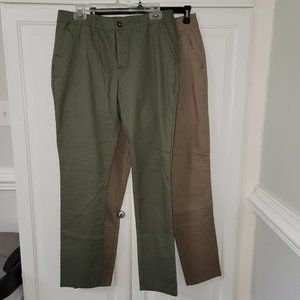2 Pair - 33x32 Men's Asos Design Button Fly Chinos Casual Green Khaki Pants